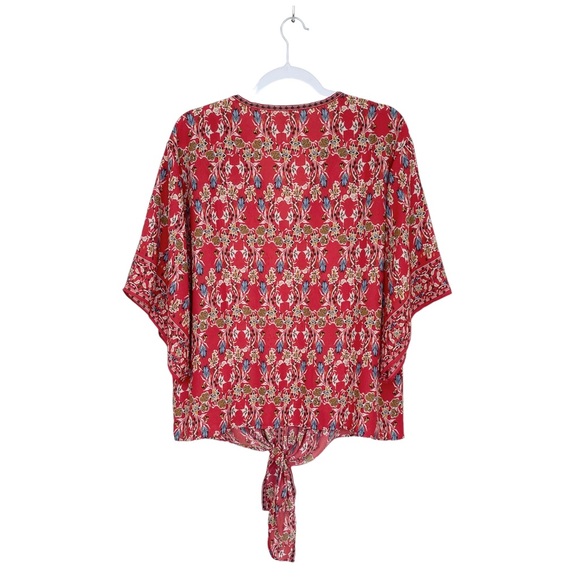 Max Studio Blouse V-Neck Front Tie Cape Sleeves Flattering Relaxed Lightweight - Picture 4 of 12